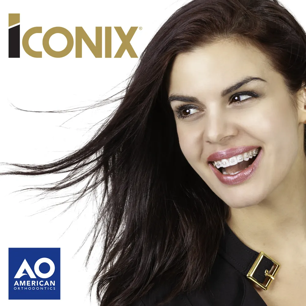 Iconix® from American Orthodontics — a patient smiling with Iconix aesthetic braces fitted