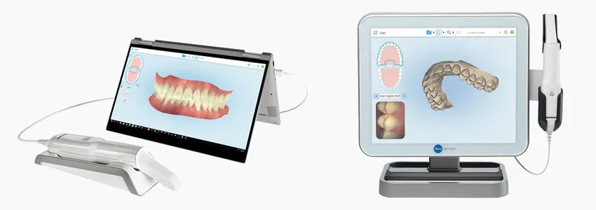 The Dental Monitoring app on a phone with the ScanBox device